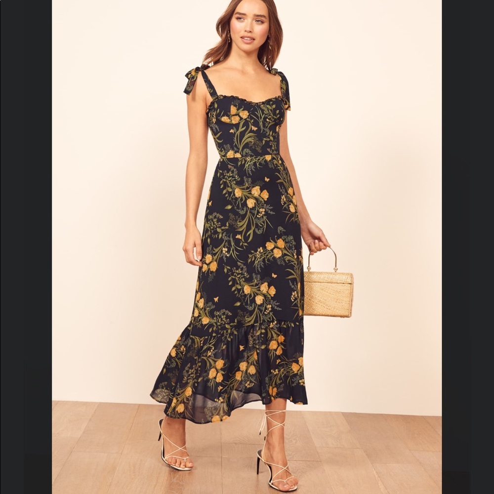 Reformation Nikita Dress navy floral worn once